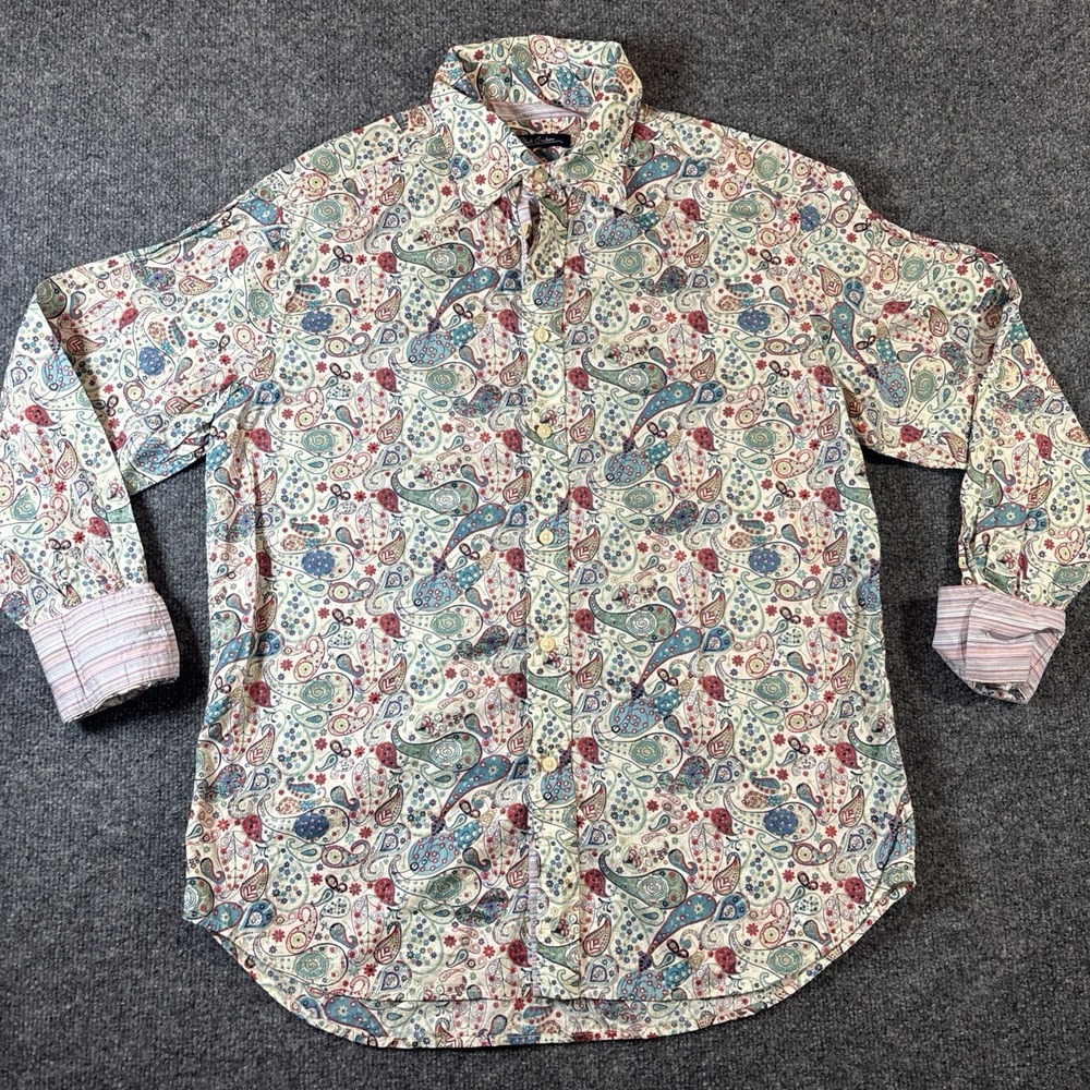Robert Graham Shirt Mens Extra Large Paisley Teardrop Fancy Colorful Flip Cuff